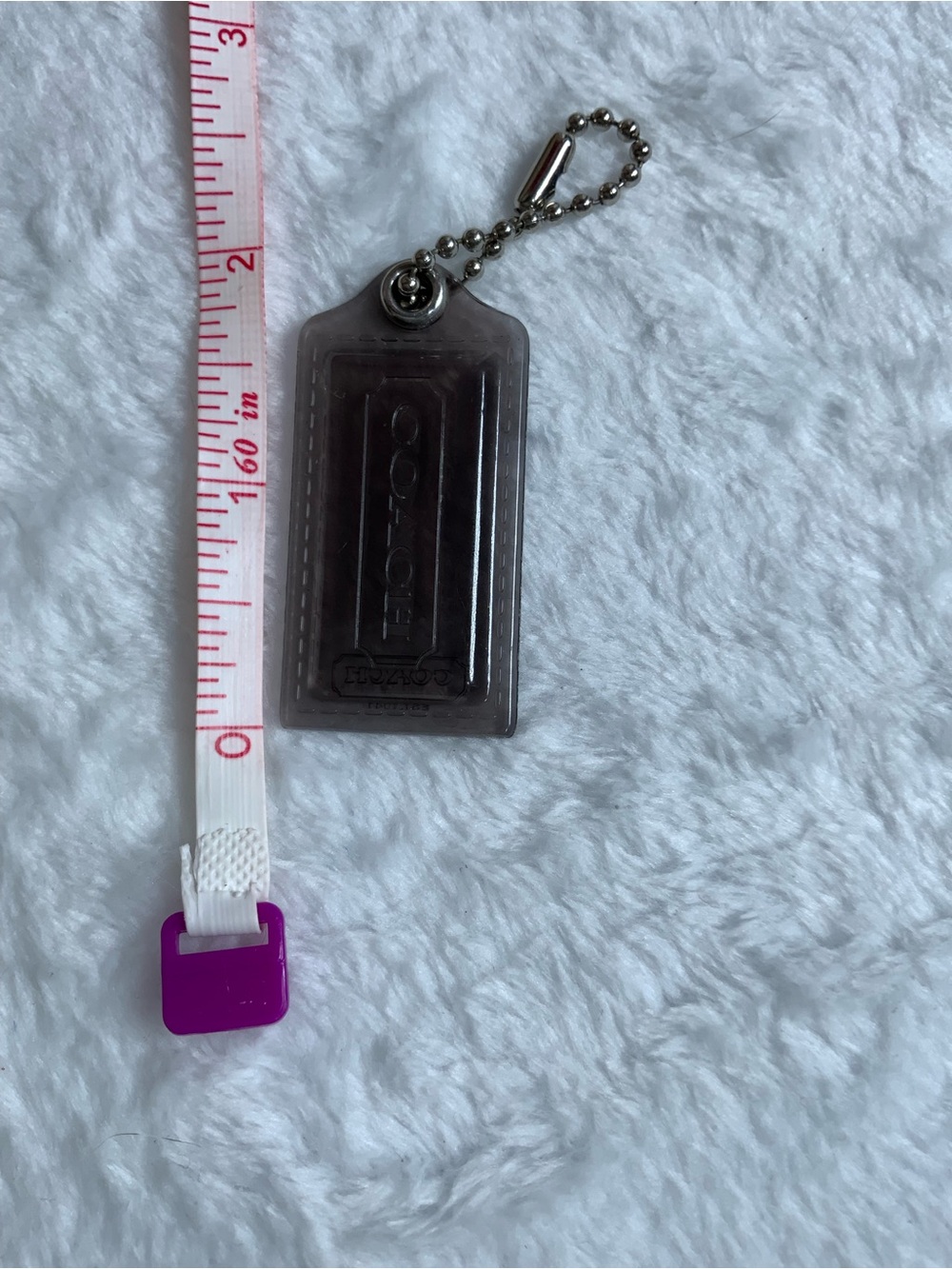 COACH Smoky Gray Leather Tag Keychain with Ball Chain (73)